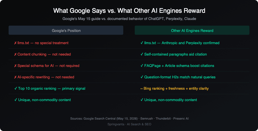 Comparison chart: Google's position vs. other AI engines